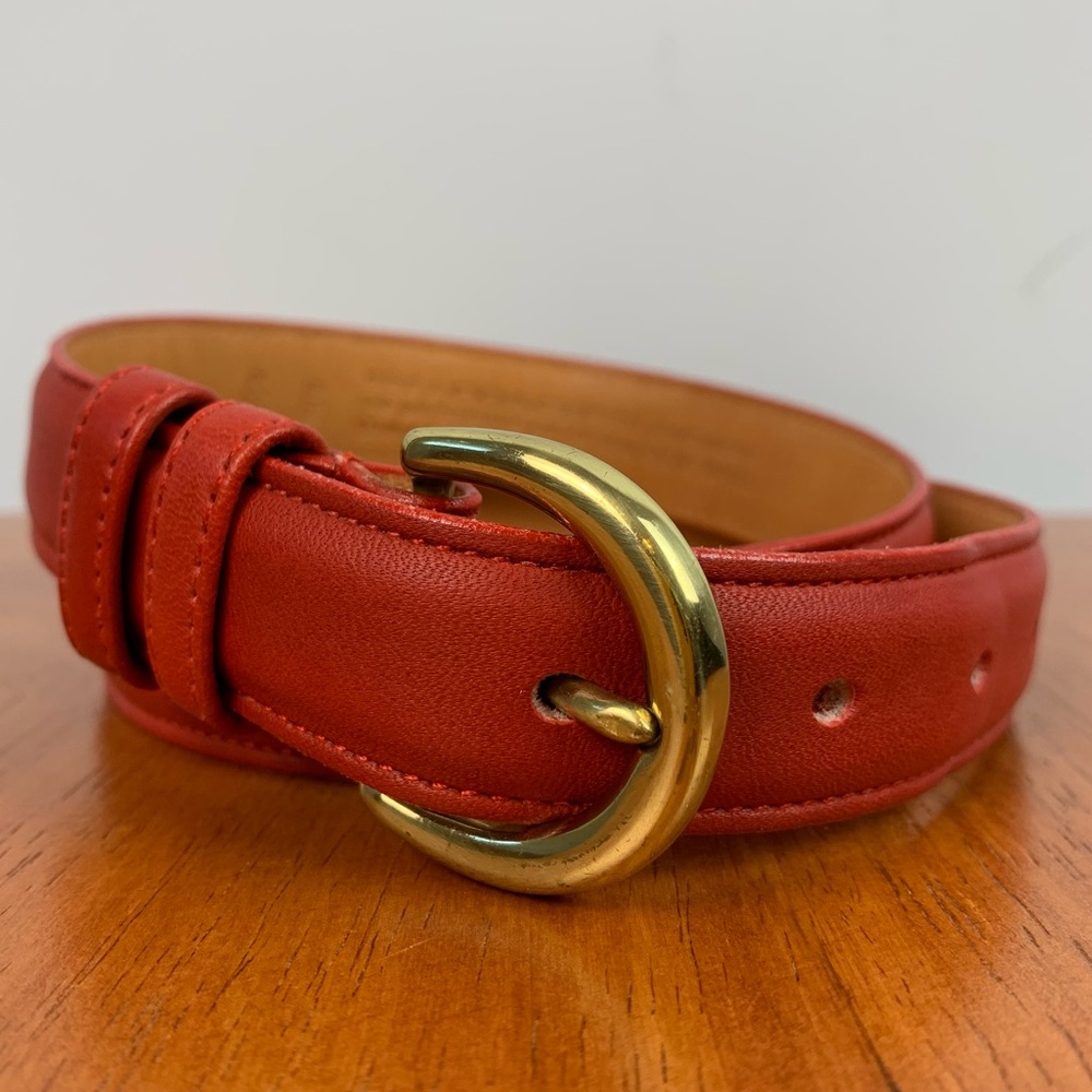 Coach Red Leather Belt with Gold Tone Buckle